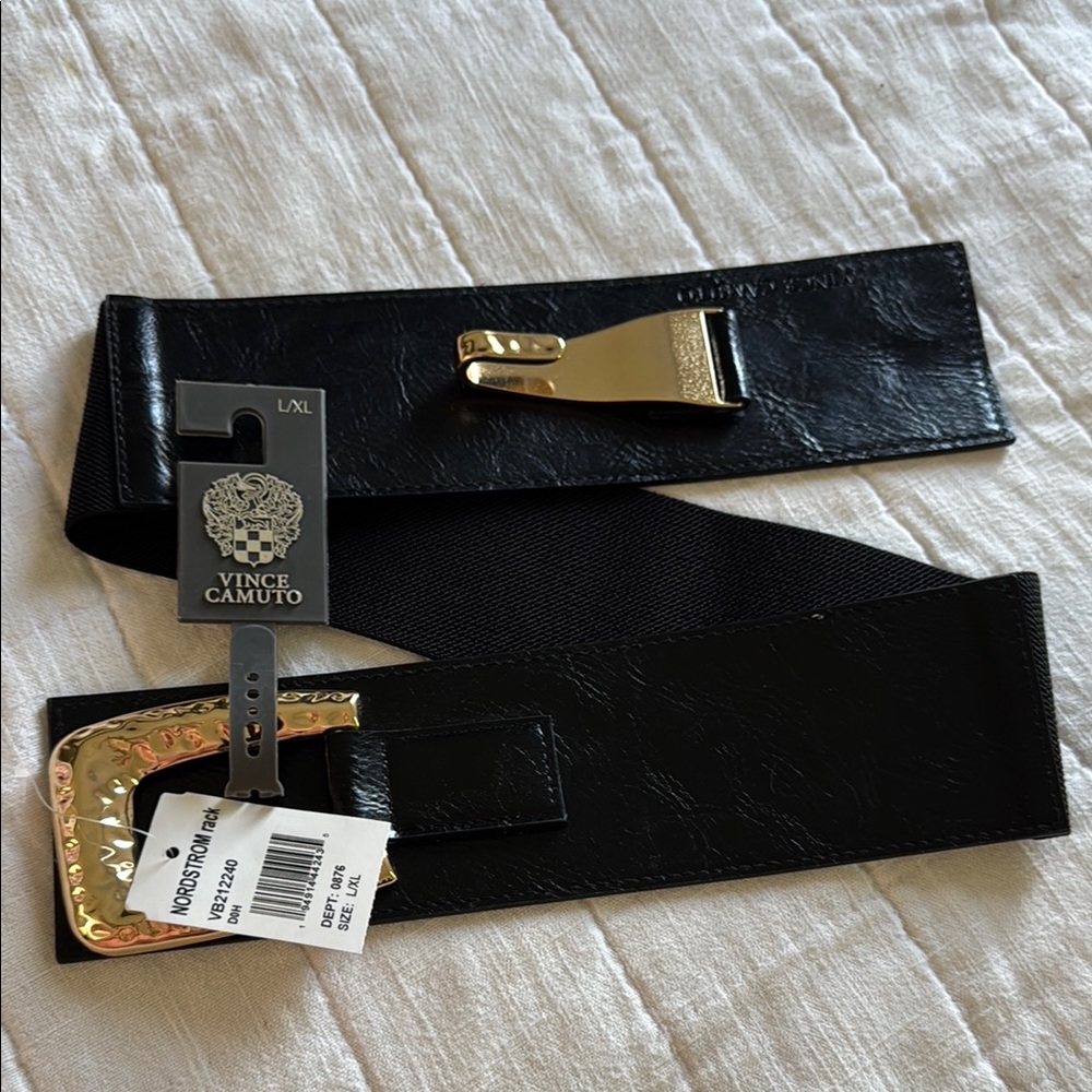 Vince Camuto Black and Gold Leather Belt Sleek Design